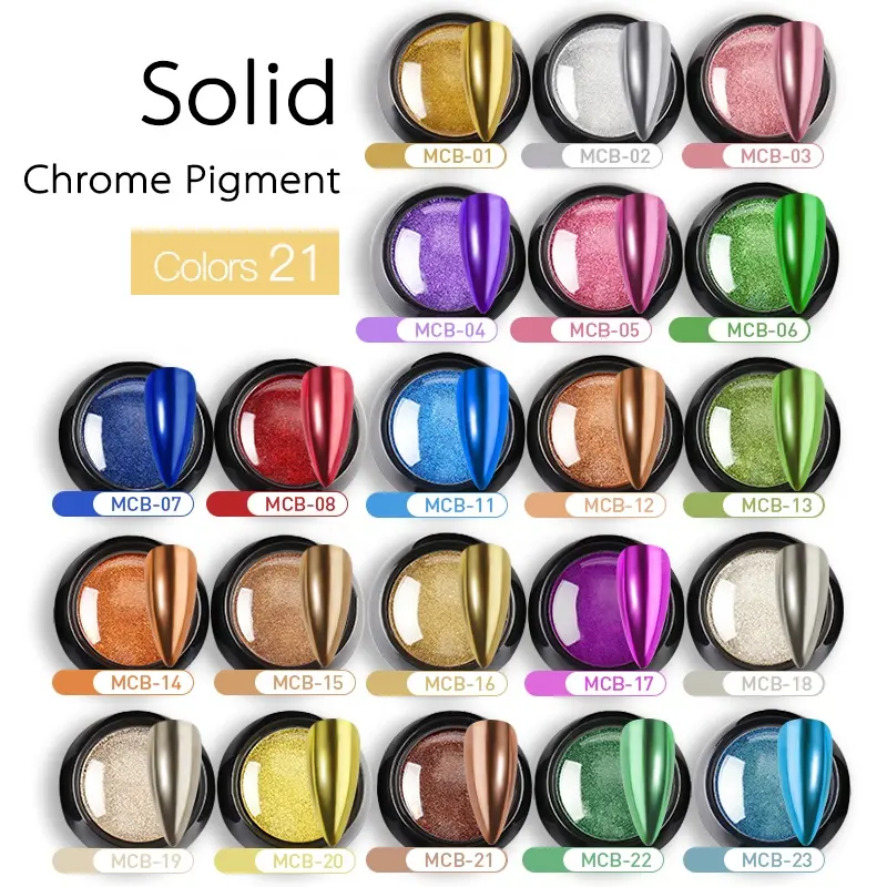 21 색 슈퍼 반짝 울트라 파인 솔리드 크롬 네일 파우더 Photochromic 네일 아트 미러 효과 사용자 정의 색상 사용 가능