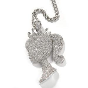 Luxury Trendy 3D Diamond Crown Pendant Necklace for Little Girls New Hip Hop Iced Bling Brass <strong>Jewelry</strong> Zircon Main for Weddings - Product Image 3