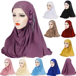 顶级销售马来西亚头巾穆斯林新冰丝侧三朵小花流苏大帽子女士头巾头巾