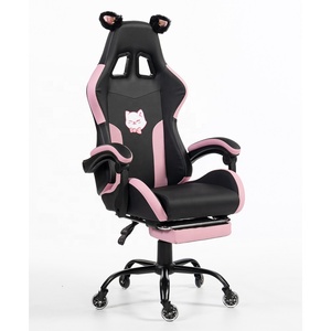 Chaise de jeu ergonomique pour filles et adolescents avec repose-pieds Chaise de jeu de course mignonne avec <span class=keywords><strong>coussin</strong></span> <span class=keywords><strong>lombaire</strong></span> de patte de chat et oreilles de chat - Product Image 6