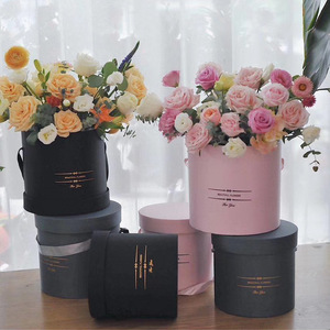 Custom Size Gold Foil Stamping Round Flower Box Paper Cardboard Cajas redonda de Para Flores With Your Logo