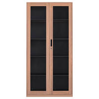 Meuble de rangement en acier avec porte vitrée à motif bois, personnalisable pour écoles, hôpitaux, hôtels, bureaux et maisons
