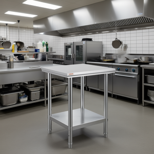 Mesa de trabajo de acero inoxidable Vevor de 24x24 pulgadas, mesa de preparación para cocina comercial con estante inferior de almacenamiento - Product Image 2