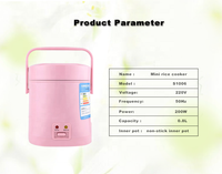 Mini cuiseur à riz portatif multifonctionnel de 0,8 L pour 1 à 2 utilisations personnelles Mini cuiseur rapide à chaleur d'avoine rose bleu blanc noir Options