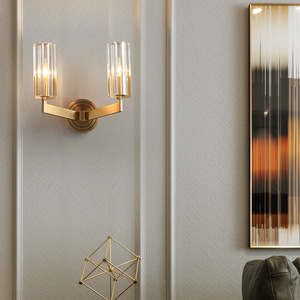 Lámpara de pared de cristal LED de cobre dorado de estilo europeo moderno Post-Simple cocina sala de estar decoración cristal pasillo estudio iluminación - Product Image 2