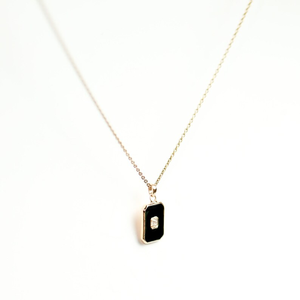 Collier Minimaliste en Or Massif avec Pendentif Rectangulaire Émail Noir, Style Art Déco, Diamant, Vintage, Bijou Délicat, Cadeau Idéal pour Femme - Product Image 3
