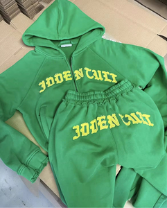 定制标志超大拉链仿旧运动服制造商酸洗补丁贴花刺绣短款连帽衫运动服 - Product Image 5