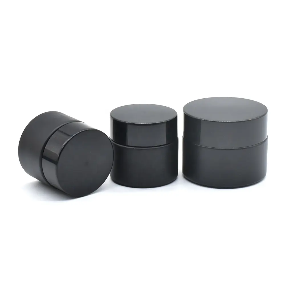 Recyclable painted glass hair gel jars 30g 50g 60g Matte Black Glass Cosmetic Jar With Lids