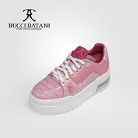 BUCCI BATANI Chaussures décontractées pour hommes en cuir rose pêche et tissu Scabal, tige en tissu, à lacets, semelle extérieure en caoutchouc XL SC070-E008