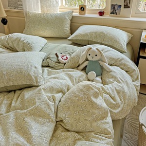 2025 lãng mạn tươi hiện đại dệt trải giường thiết lập 4 pcs mềm hai lớp gạc đám mây mới cảm thấy nhăn Khăn trải giường cho một cái nhìn phong cách - Product Image 6