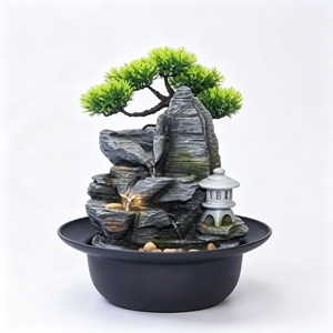 Bonsái Artificial de Pino Estilo Zen con Linterna de Piedra, Adorno de Escritorio - Product Image 1