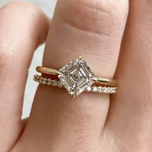 10k rose gold Engagement ring Set 2ct Asscher cut Moissanite Ring Set