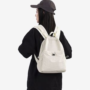 Foreign Trade Women's Casual Simple All-match Japanese Style Solid Color Pleated <b>Canvas</b> External <b>Frame</b> Large Capacity Travel - Product Image 1