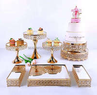 Suministros para Bodas al por Mayor, Mesa para Pasteles y Postres Dorada y Plateada, Soporte Metálico para Pastel de Boda con Cristales