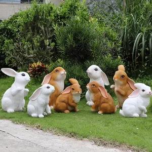 Yağmur geçirmez hayvan heykel dekor için özel tavşan fiberglas heykel sevimli tavşan heykeli dekorasyon