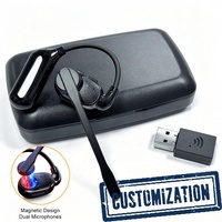 Casque V-2 à oreille libre avec micro-boom ENC détachable et dongle USB, écouteurs sans fil à crochet d'oreille pour le bureau / la conduite avec affichage numérique