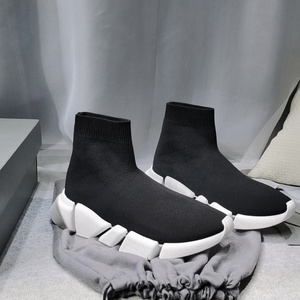 Nouvelles Baskets Montantes Décontractées en Tricot Noir et Blanc 2026, à Enfiler, avec Semelle Épaisse et Massif - Product Image 1