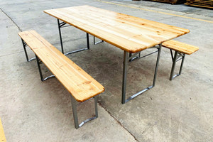 Conjunto de Mesa y Bancos de Madera de Pino Maciza Resistente para Acampar al Aire Libre para 4-8 Personas con Patas Adicionales en el Centro - Product Image 2