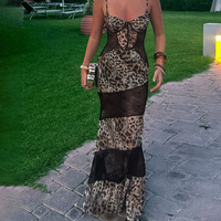 Robe de soirée sexy transparente sans col à imprimé léopard avec dentelle pour femme, grandes tailles