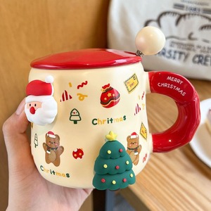 Mug en céramique de Noël avec couvercle 400 ml, résistant à la chaleur, design cartoon, pour usage domestique - Product Image 3