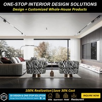 Solution de design d'intérieur clé en main pour cuisine et salon de villa de luxe minimaliste italienne sur mesure avec rendu 3D