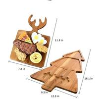 Planche de service en bois d'acacia en forme de sapin de Noël avec 4 couteaux à fromage, plateau de service divisé pour Noël, décoration de table de fête
