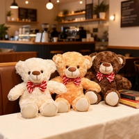 Ours en peluche classique brun beige ivoire foncé en polyester de 28 cm, avec nœud rouge et bleu, cadeau d'anniversaire pour enfants, souvenir, vente chaude