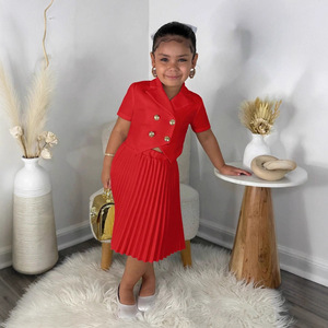 Set di Abbigliamento per Bambine 2-8 Anni, Due Pezzi, Colori Uniti, Camicia con Bottoni + Gonna Plissettata, Completo Carino per Ragazze - Product Image 3