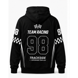 Sudadera con Capucha Personalizada OEM con Número Impreso para Fanáticos de Carreras, Sublimación Completa, Detalle de Bandera a Cuadros, Sudadera con Capucha para Hombre, Club de Carreras - Product Image 5