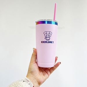 8pack Custom logo rainbow Plated 20oz Double Walled Stainless Steel Travel Mugs <b>Cups</b> with Colored <b>Straw</b> <b>and</b> Slide <b>Lid</b> - Product Image 3