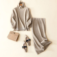 Distributeur automne cachemire pull ensemble jupe robe col roulé épaissir cachemire pull et jupe ensemble