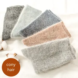 Solid color warm socks angora rabbit wool socks custom plain women thick winter tube wool socks