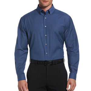 Chemise tissée coupe décontractée d'affaires élégante et solide pour hommes matériau en coton léger teint en fil de saison d'automne - Product Image 2
