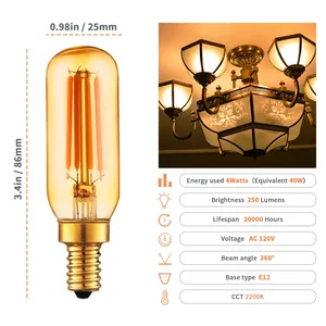 Buena calidad E12 Base cálido 2200K tubo de filamento LED ámbar bombilla de vidrio mesa de comedor lámpara colgante de noche lámpara de pie lámpara de interior