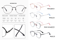 Monture de lunettes en titane pur anti-lumière bleue avec verres transparents, monture complète, personnalisable OEM/ODM, pour lunettes de vue myopie
