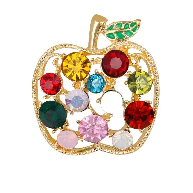 Full Rhinestone Fruit Shape Shinning Summer Brooch Pin For Women Dress Coat Hat Luxury Jewelry Brooches