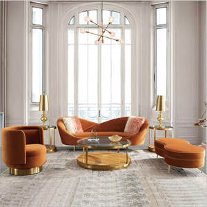 رائج البيع صالون تجميل الملابس متجر غرفة المعيشة ، أريكة فاخرة حديثة منحنية مع الساق الذهبية - Product Image 6