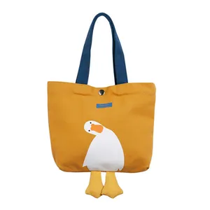 custom eco friendly cute funny duck canvas tote bag cotton designer shopping grocery bag for women and teen girls