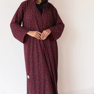 Robe longue ample de style Abaya pour musulmanes, Leduo, personnalisée, couleur rouge foncé, imprimé floral, été. - Product Image 1