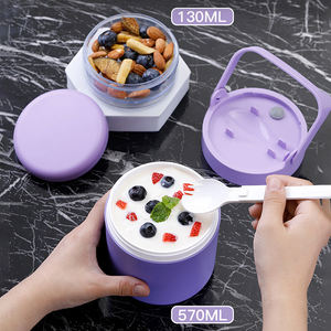 Lekfre SS304 cangkir Yogurt baja tahan karat dengan tutup pegangan dengan sendok plastik cangkir sereal ambil dan jalankan dengan Topping - Product Image 3