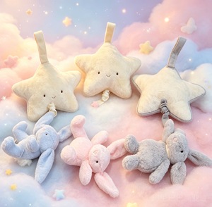 Juguete <span class=keywords><strong>de</strong></span> Peluche Musical <span class=keywords><strong>de</strong></span> Conejito Tímido con Cuerda, Súper Suave <span class=keywords><strong>de</strong></span> Algodón PP, Diseño <span class=keywords><strong>de</strong></span> Estrella, Sonajero Colgante para Decoración <span class=keywords><strong>de</strong></span> Cuna, Regalo para Niños - Product Image 1