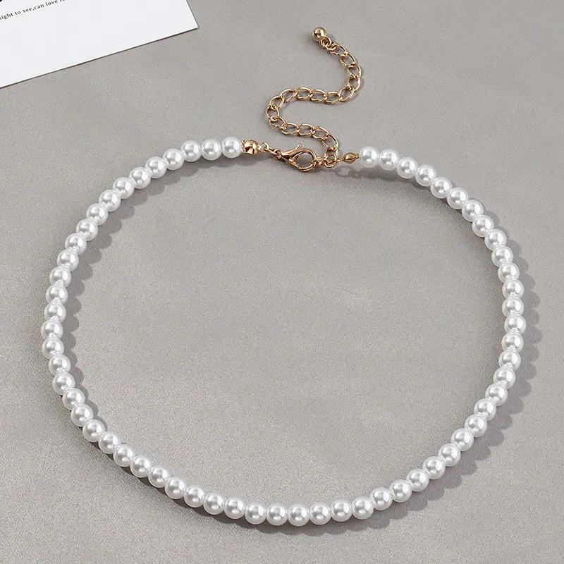 Bohemian Elegant different size 4-10mm Round Pearl Clavicle Necklace Imitations Pearl Choker Necklaces