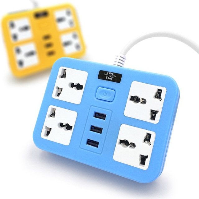 Colorful Power Extension Socket 4 Outlet with 3 USB Port EU US UK Plug Surge Protector Power Strip