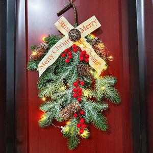 Árbol de Navidad Artificial Colgante con Luces y Bayas, Adornos de Piñas para Uso en Interiores y Exteriores Durante las Fiestas - Product Image 3