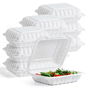 Boîte à lunch jetable en plastique rempli de minéraux repas rapide Pp à emporter à clapet articulé pour aller conteneurs alimentaires