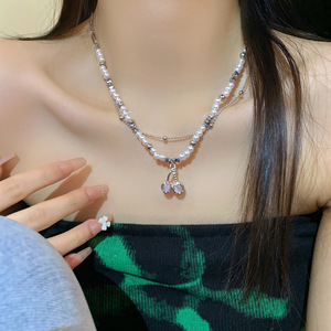 Nouveaux colliers en perles d'imitation douces pour femmes et filles, collier avec pendentif cerise rose, cadeaux, bijoux - Product Image 4