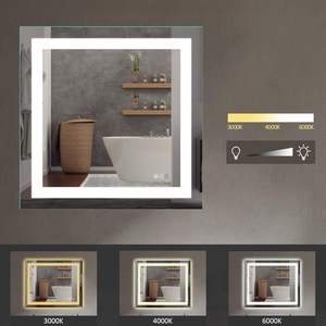 Miroir <span class=keywords><strong>de</strong></span> salle <span class=keywords><strong>de</strong></span> bain LED personnalisé avec rétroéclairage avant et arrière, miroir mural à intensité variable en continu, double miroir <span class=keywords><strong>de</strong></span> vanité LED avec fonction anti-buée et mémoire, 3 couleurs - Product Image 4