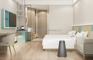 Budget Hotel Twin Bedroom Set 2 Single Wooden Beds Frame with <b>Panel</b> <b>Headboard</b> Nightstand Express Inn Economy Hotel Furniture - Product Image 3