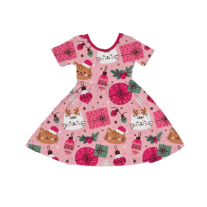 Abito Natalizio per Bambini Kouzi, Vestito in Bambù a Maniche Corte con Gonna Svasata e Stampa, Servizio di Ordine all'Ingrosso - Product Image 3
