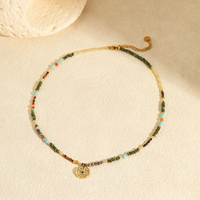 KITI Collier Charm Style Vacances Bohème Multicolore Délicat Perlé en Acier Inoxydable Plaqué Or 18K pour Femme